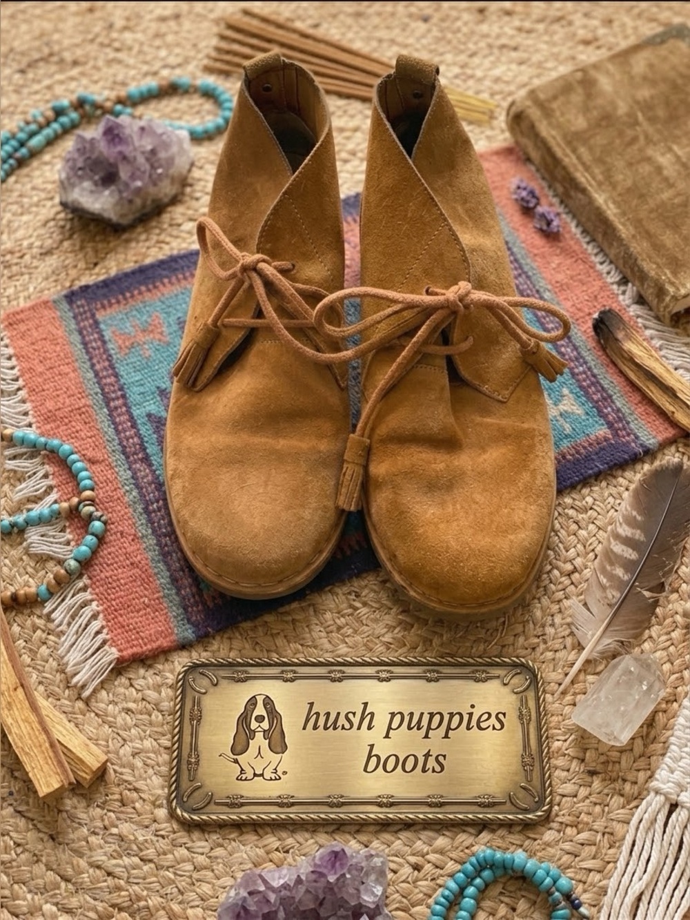 Hush Puppies Suede Lace-Up Ankle Booties in Chestnut